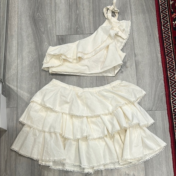 Showpo Cream Bubble Mini Skirt with Ruffled Tiers - Picture 1 of 5